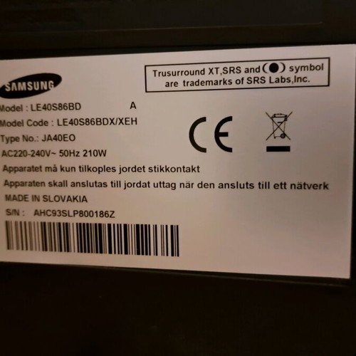Samsung 40" TV used, 1366x768 resolution, model 2007