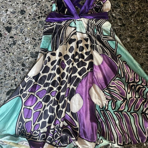 Mini silk cocktail dress used, multicolor purple shades