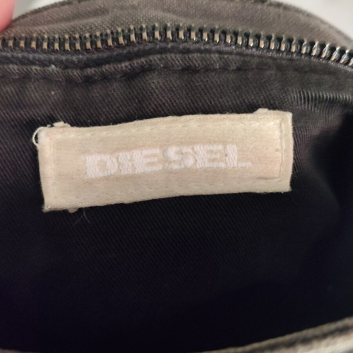 Diesel vintage grey cotton shoulder bag with leather trim like new