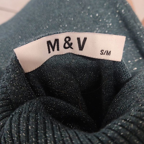 Knitted turtleneck sweater M&V like new, size S/M, petrol green glitter