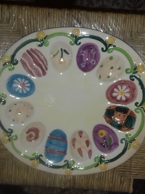 Easter ceramic plate with egg indentations like new