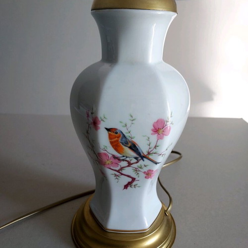 Opaline table lamp antique like new with hand painting and bronze base