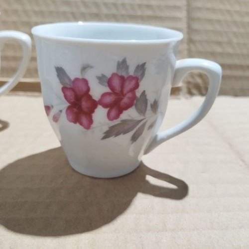 Porcelain coffee espresso cup set of 4 with pink orchid floral design