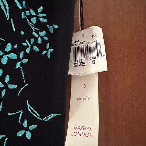 Dress Maggy London black with turquoise iridescent design new