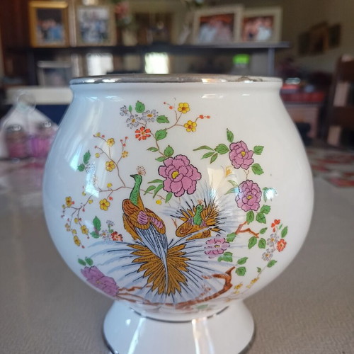 Porcelain vase with floral peacock design, like new