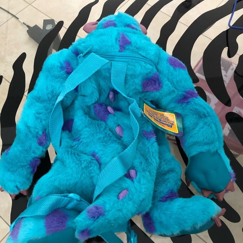 Sulley Monsters Inc big soft furry backpack, new, blue-purple