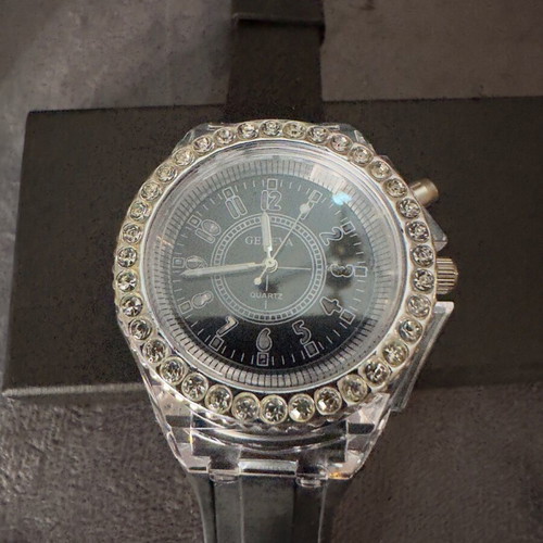 Geneva Quartz watch with LED lighting and rhinestones, new