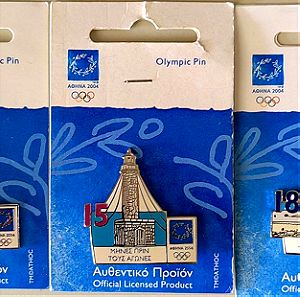 3 Συλλεκτικές καρφίτσες, [...] μήνες πριν τους Αγώνες (14,15,18), Ολυμπιακοί Αγώνες, Αθήνα 2004.