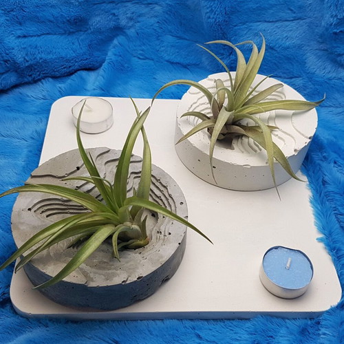 Handmade white concrete decorative piece, minimal decor base for air plants
