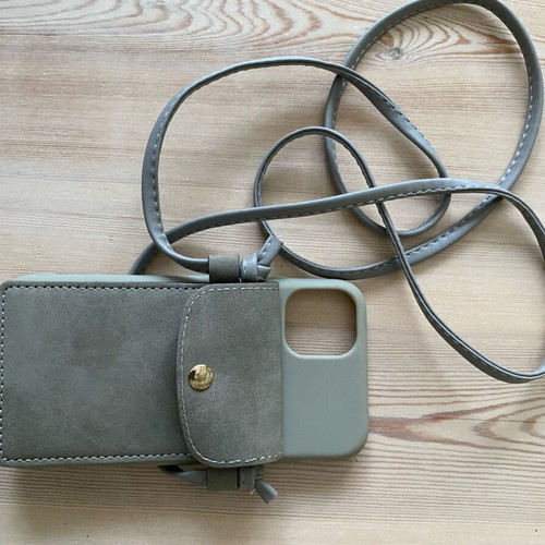 iPhone 11 phone case like new with neck strap and button closure, grey