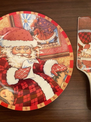 Serving plate and spatula with Santa Claus design, new