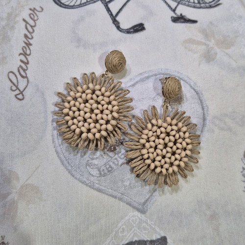 Sunflower Boho Earrings new, beige and brown