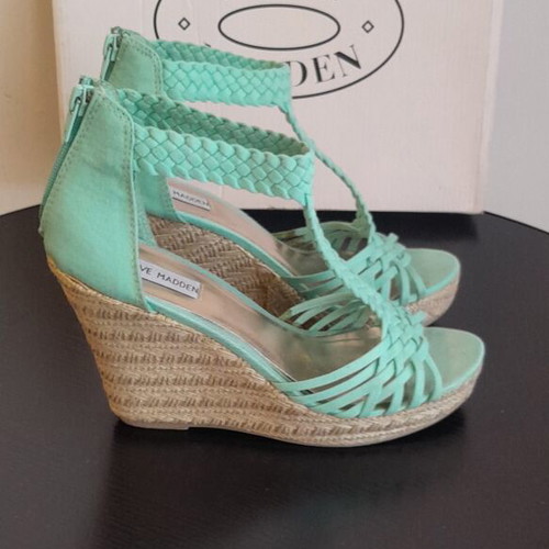 Steve Madden women's platform espadrilles used, turquoise, size 38.5