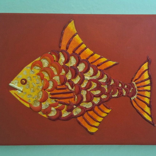 Embossed painting new with acrylic and faux gold leaf 18x24 cm