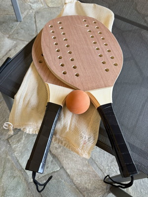 Wooden beach rackets set with ball and case new