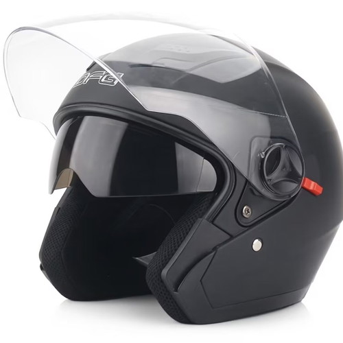 Motorcycle helmet large size, new, black with tinted and clear visor