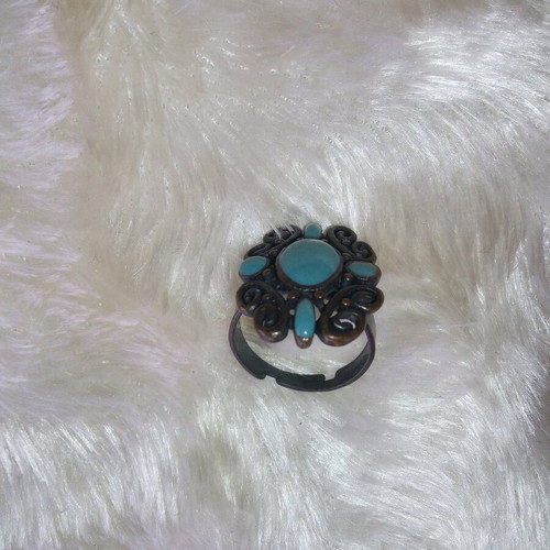Boho ring with turquoise stones and oxidized metal design new