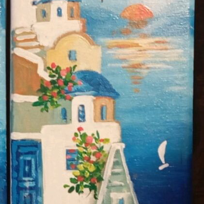 Greek island painting on canvas like new 35x15cm