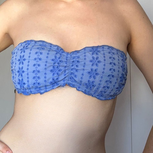 Vintage strapless bikini top used, blue turquoise, boho floral