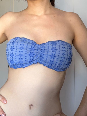 Vintage strapless bikini top used, blue turquoise, boho floral