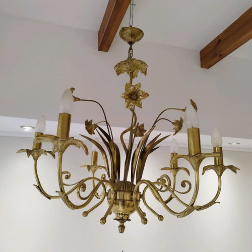Handmade brass chandelier 6-light used, solid brass