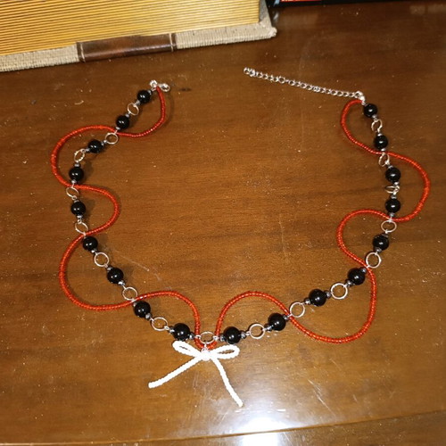 Handmade beaded necklace red, black and white made to order
