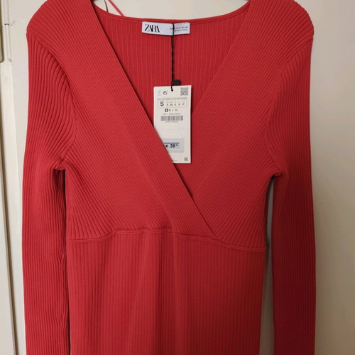 Zara dress red ribbed, new with tag, size S