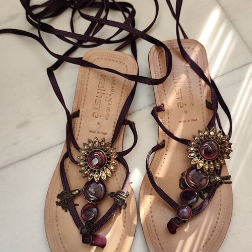 Kalliste leather sandals used, Grecian style with Swarovski stones