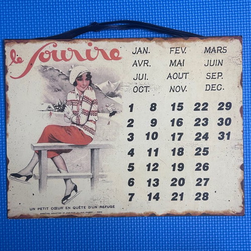 Vintage French Wall Calendar Metal Tin Sign like new