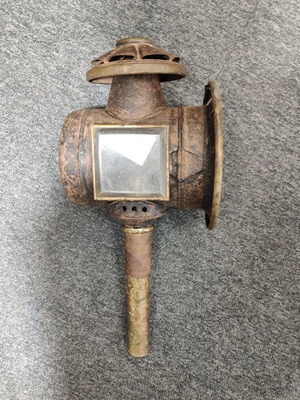 Antique carriage lantern made of brass and iron used