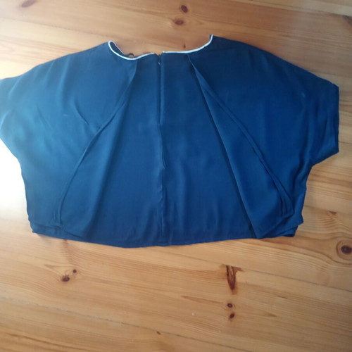 Zara cape blouse used, dark blue with white trim, batwing sleeves