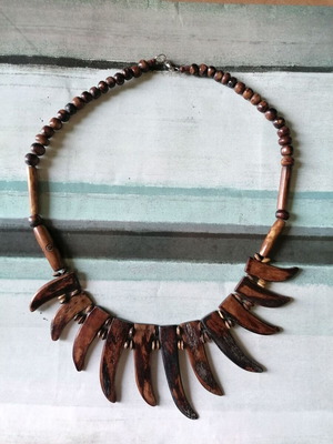 Ethnic handmade necklace with bone elements new, brown