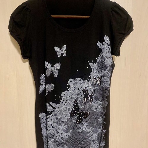 Anais blouse like new, black, decorated with butterflies and rhinestones