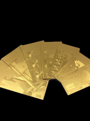 Set of 7 gold decorative euro banknotes used