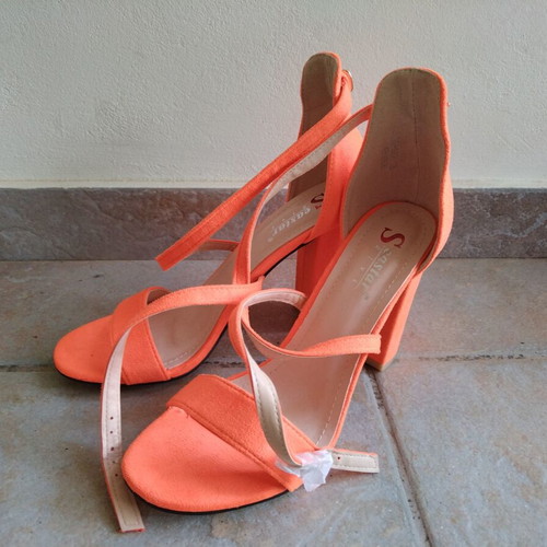 Fluorescent orange sandals new, size 38