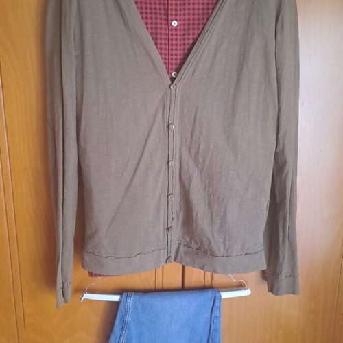 Calliope plaid shirt and slim fit cardigan set like new