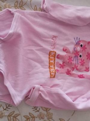 Baby romper 12M, pink kitten print