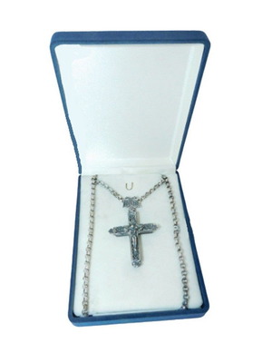 Σταυρός ιερατικός χειροποίητος ασημένιος 5cm καινούργιος με αλυσίδα 96cm
