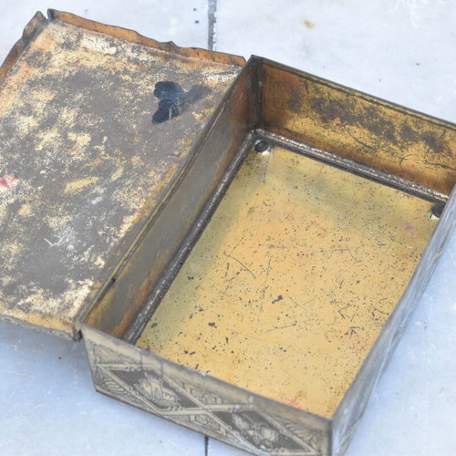 Vintage carved metal tobacco box used with rich decoration
