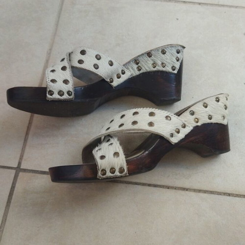 El Gaucho by Giuliano Cutrina women's vintage clogs with pony skin straps, size 37