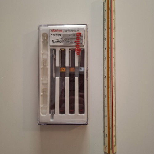 rOtring Rapidograph drawing set with scale ruler and blade