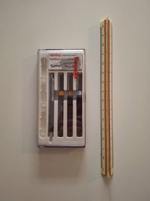 rOtring Rapidograph drawing set with scale ruler and blade