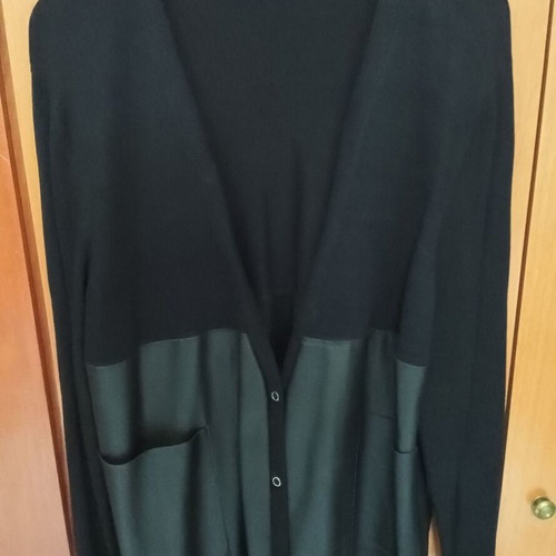 Zara black women's cardigan, half knit half suede, snap buttons, 2 front pockets