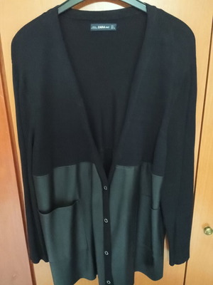 Zara black women's cardigan, half knit half suede, snap buttons, 2 front pockets