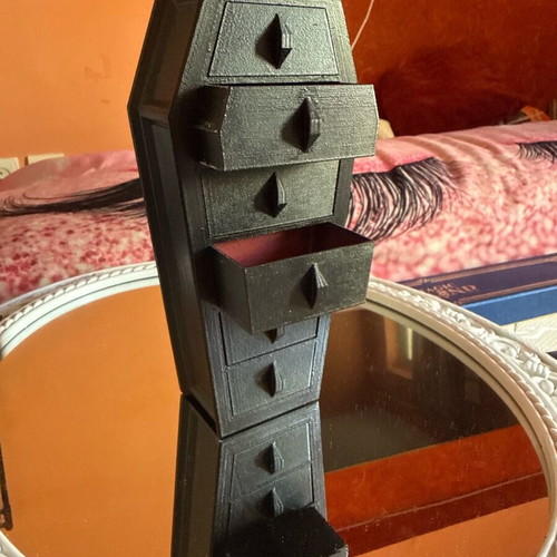 Handmade coffin-shaped jewelry box like new