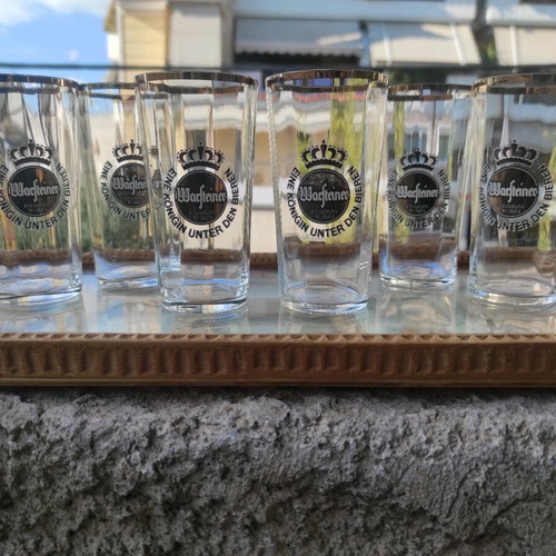 Warsteiner German beer glass set of 6 pint used, Octoberfest 1970 pack