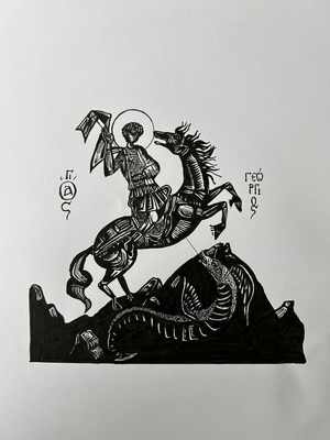 Sketch on paper Saint George new, size 21x29