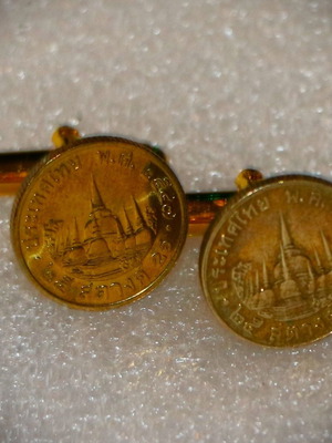 Cufflinks with old 25 Satang coins, new, gold plated