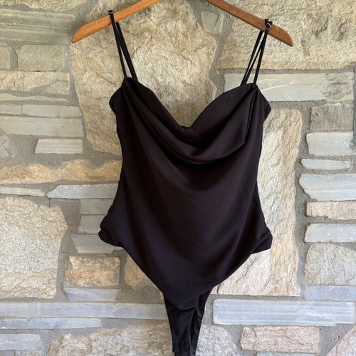 Zara elegant draped cowl neck sleeveless bodysuit black, like new