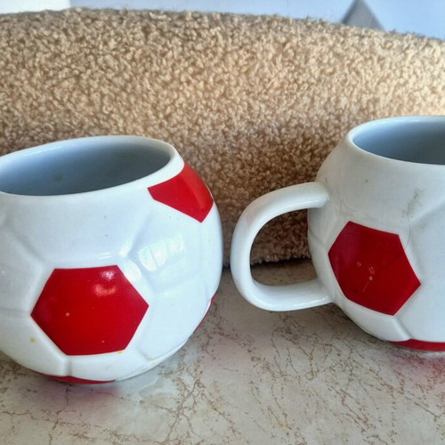 Olympiakos football ball ceramic mugs, set of 2